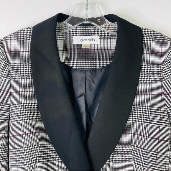 Calvin Klein black white purple plaid houndstooth preppy office blazer 8 - Picture 2 of 7
